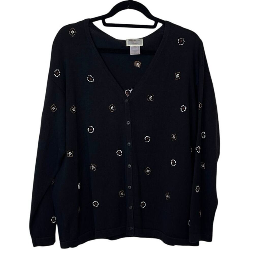 Susan Bristol Casuals Hand Embroidered Button Down Cardigan Size XL Vintage 90s